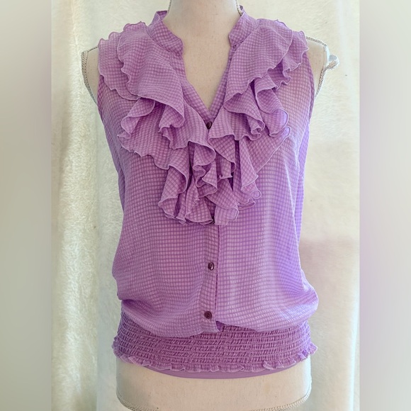 BCX Tops - BCX Y2K Women's Lavender Ruffled Gingham Sleeveless Career Office Work Top Small